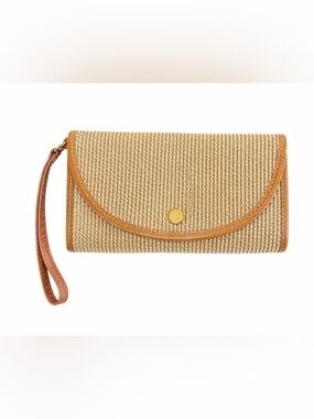 ERIC JAVITS Raffia Clutch Bag Natural Tan Woven Wristlet Convertible Shoulder